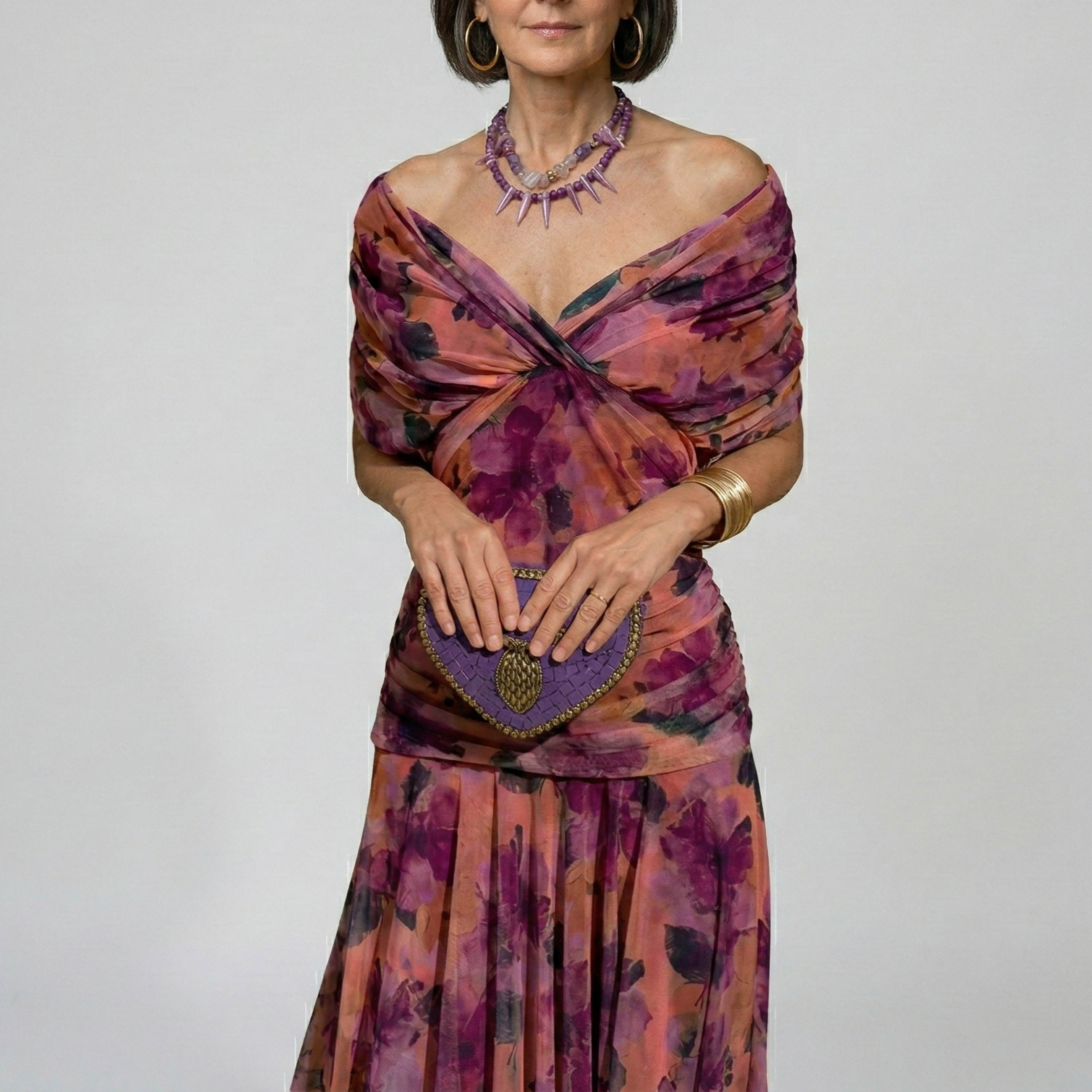 Mori Tokyo | Vネックの花柄ロングワンピース