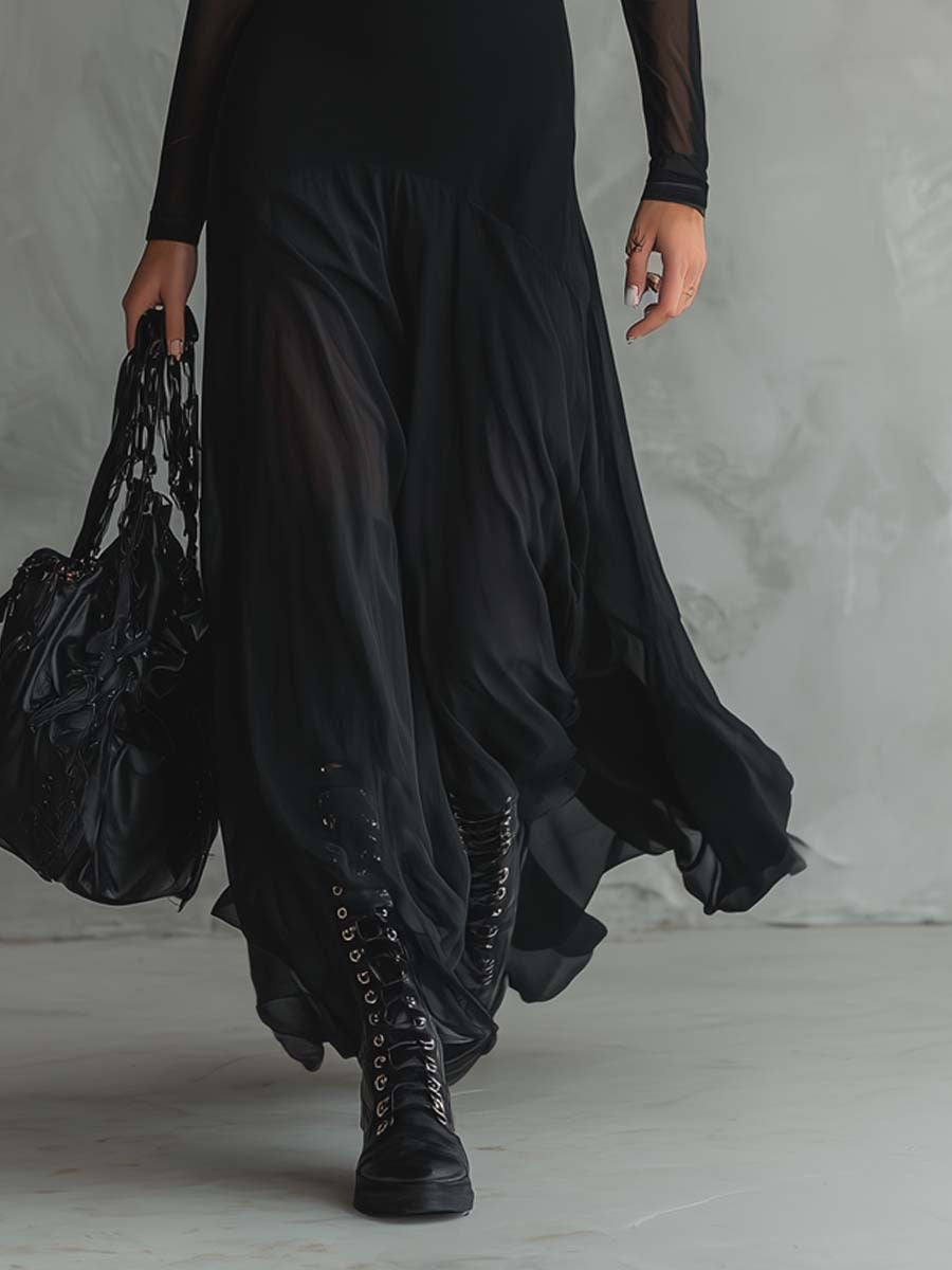 Mori Tokyo | ブラック チュール ロングワンピース